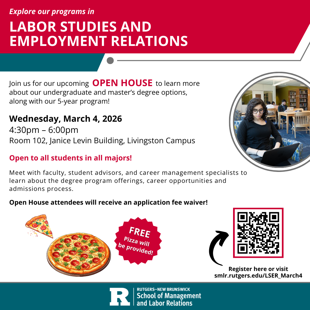 Graphic of Labor Studies and Employment Relations In Person Open House graphic 