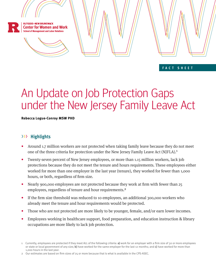 image of report cover for Implementation of Paid Family Leave in New Jersey: A Promising Work in Progress