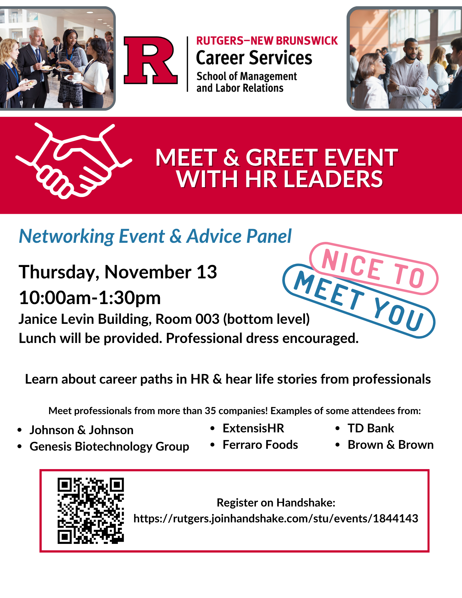 Image of flyer for Networking & Advice Panel with Senior HR Leaders