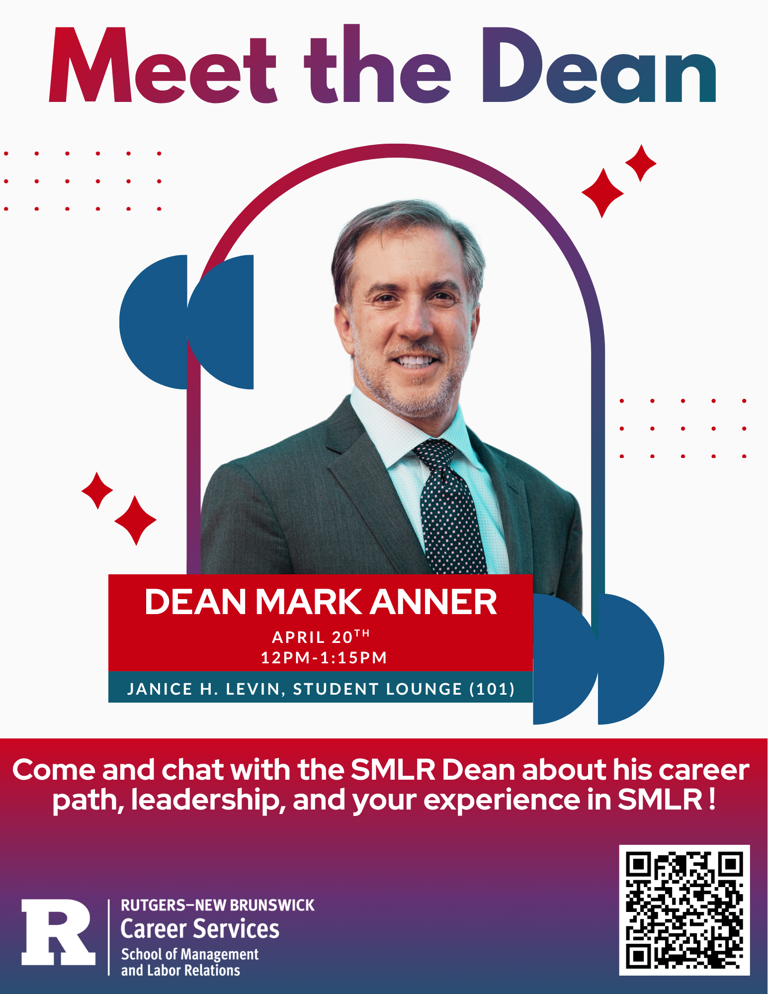 Graphic of meet the dean event for career services