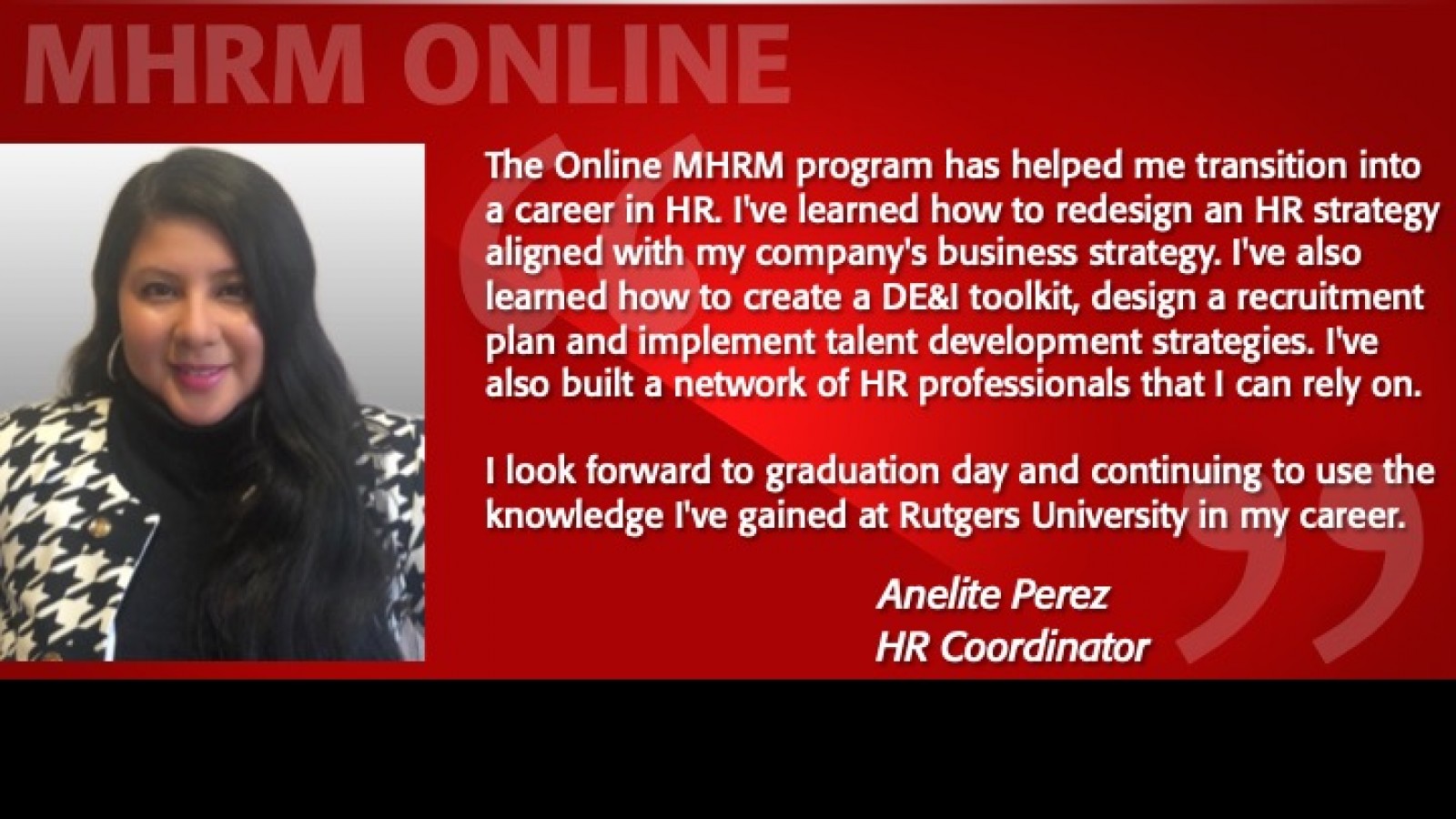 Image of Anelite Perez Testimonial MHRM Online Program