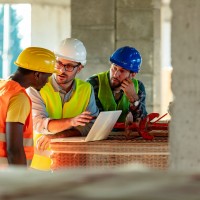 image of workers talking
